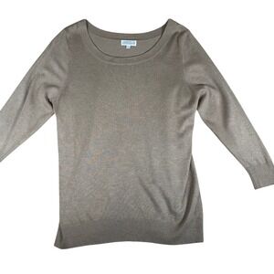 Joseph A Womens XL Taupe Brown Scoop Neck Rayon Blend Knit Sweater Long Sleeve